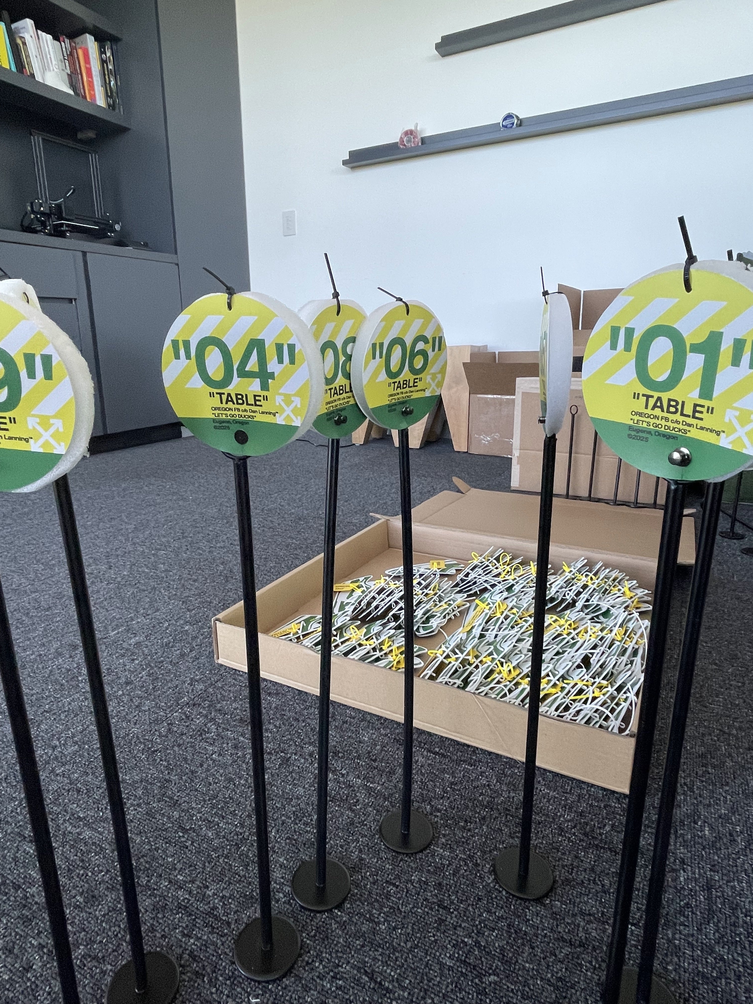 Table stands and shoes ready to go